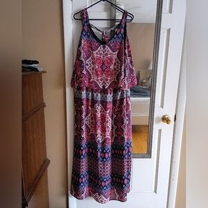 Relativity XL Multicolor Paisley Sleeveless Chiffon Maxi Dress Layered Tie Back